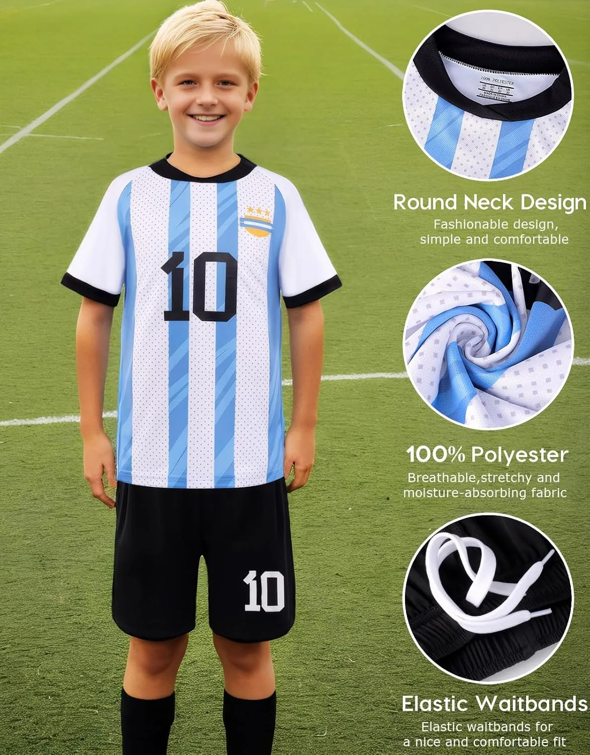 Boys' Soccer Jersey Youth Football Uniform Sports Shirt Kit for Kids Age 4-14,Soccer Birthday Gift
