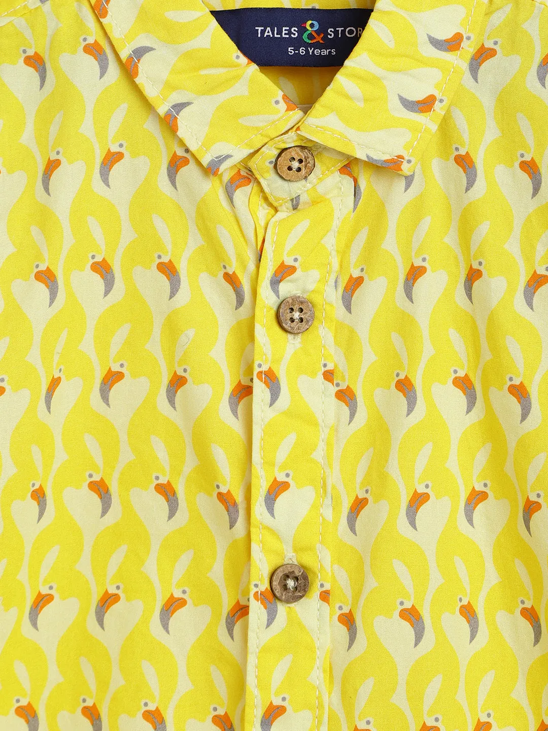 Boys Yellow Printed Cotton Shirt