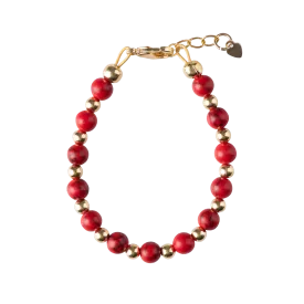 bracelet red dye gold beeds - red/gold