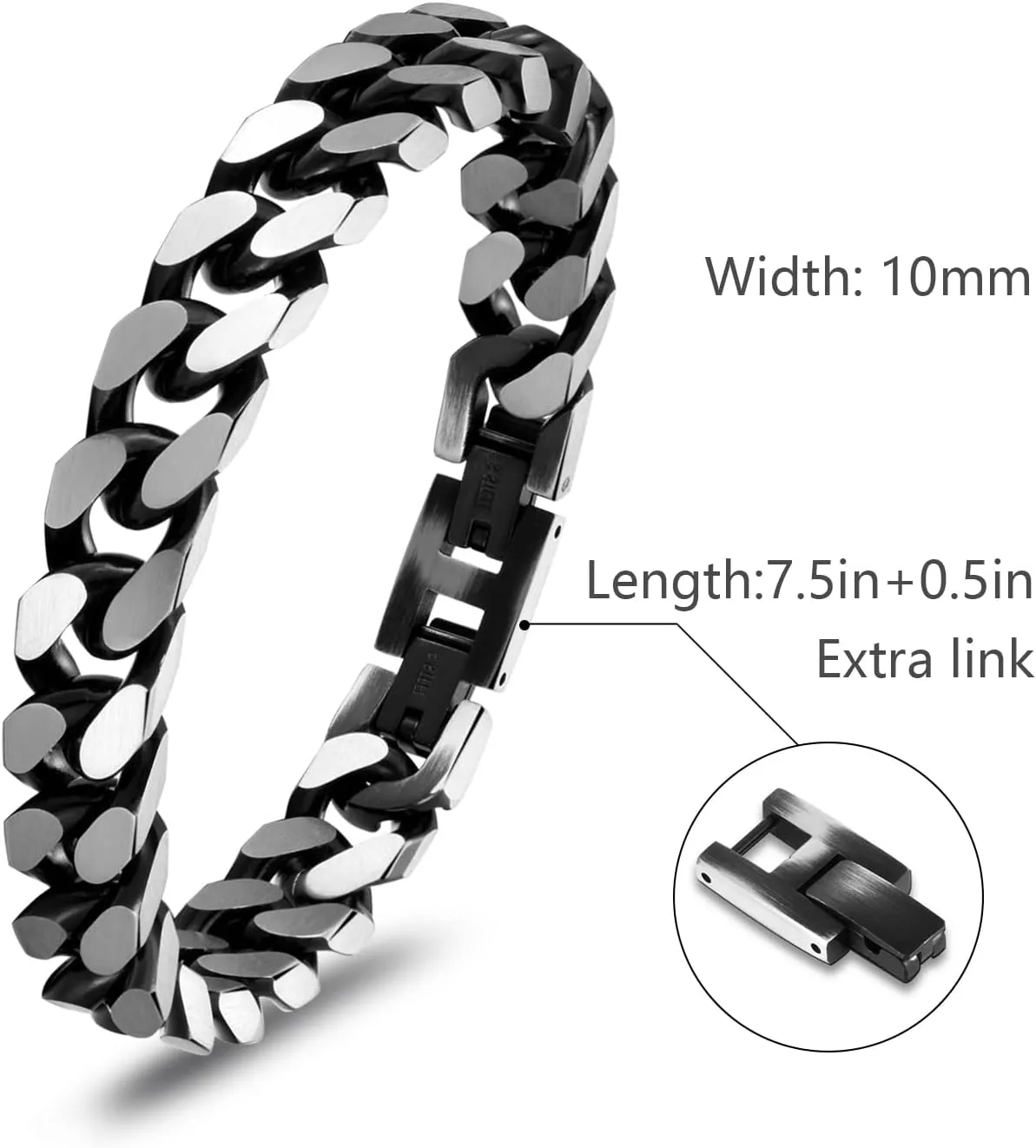Bracelets for Men-Stainless Steel Fold Over Clasp Cuban Chain Mens Bracelet
