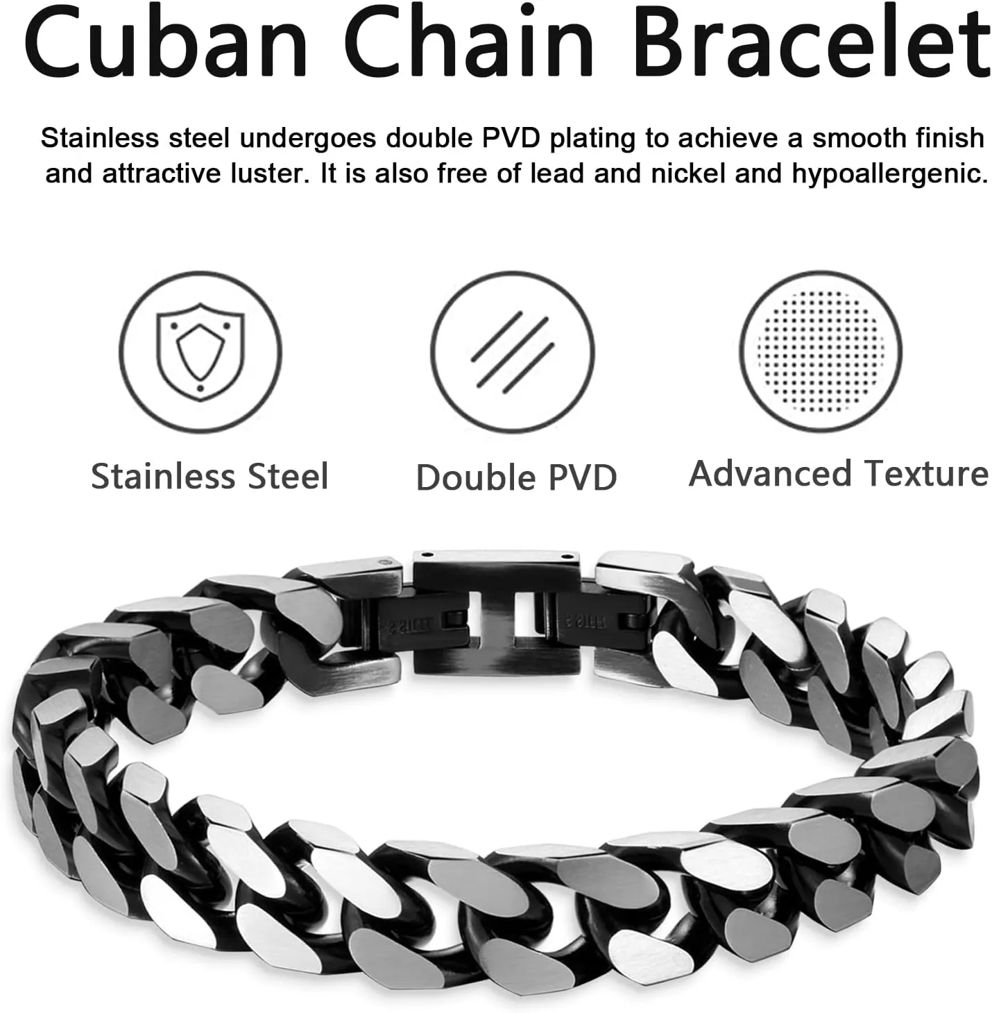 Bracelets for Men-Stainless Steel Fold Over Clasp Cuban Chain Mens Bracelet