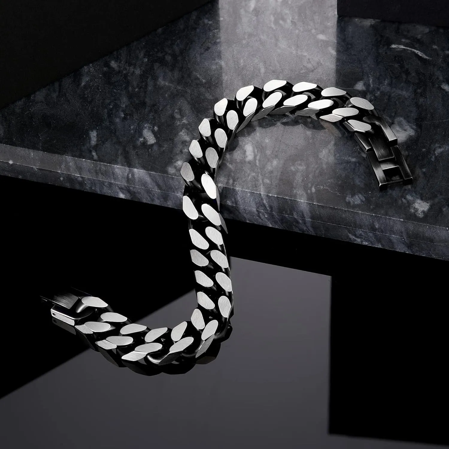 Bracelets for Men-Stainless Steel Fold Over Clasp Cuban Chain Mens Bracelet