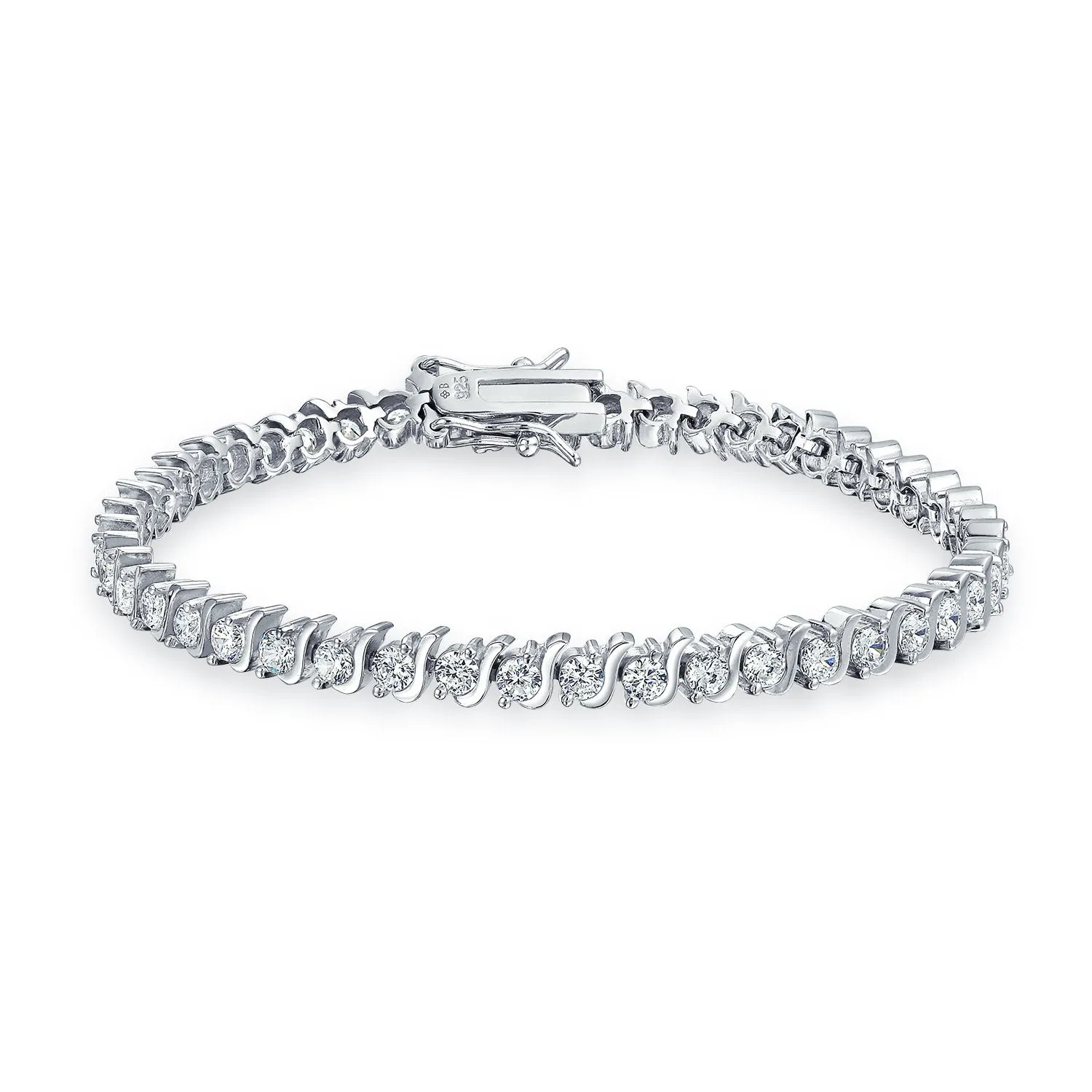 Bridal Wave S Link AAA CZ Solitaire Tennis Bracelet Sterling Silver 7"