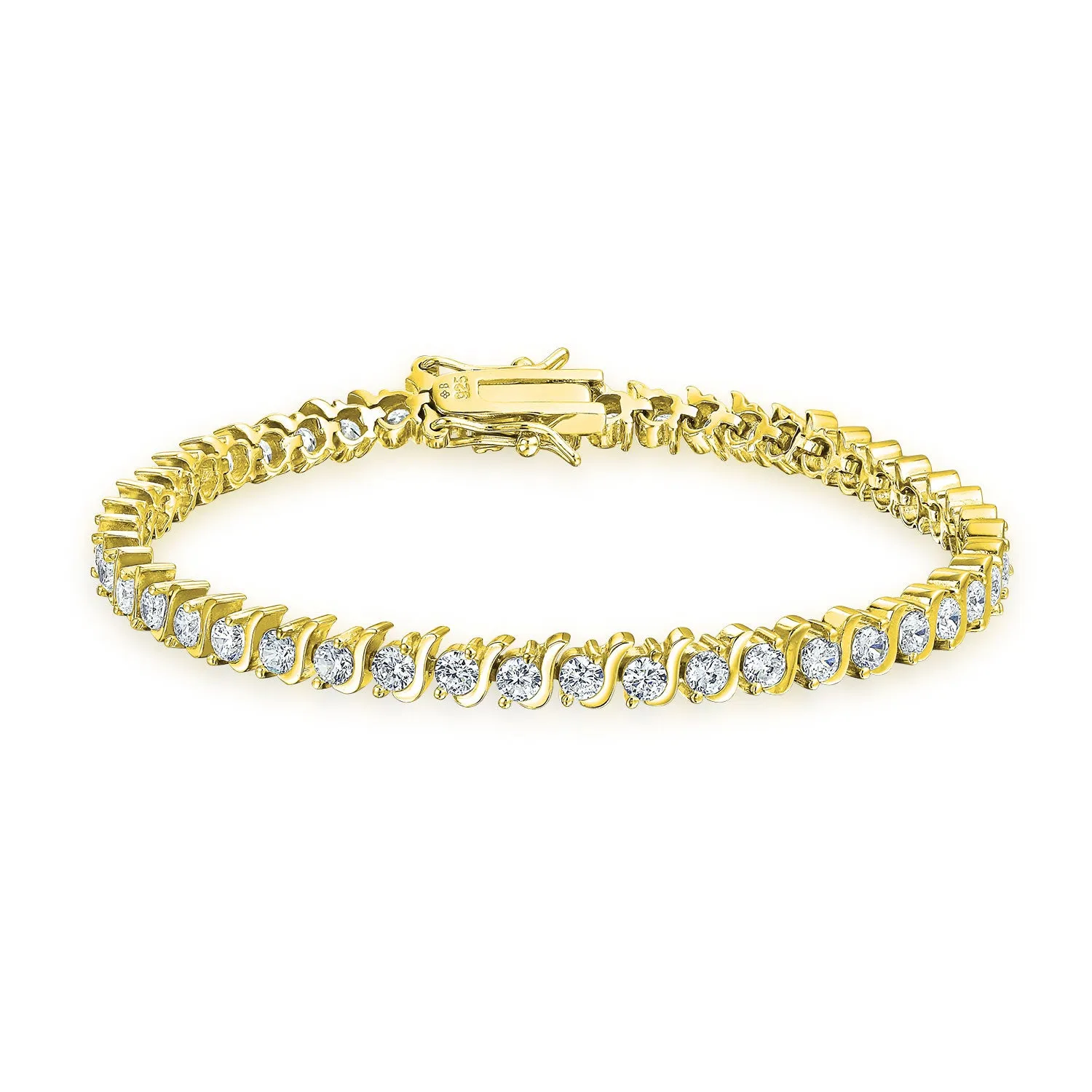 Bridal Wave S Link AAA CZ Solitaire Tennis Bracelet Sterling Silver 7"