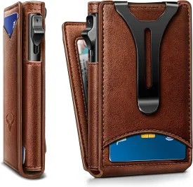 BULLIANT Men Wallet,Money Clip Wallet Slim For Gift Men 9Cards-Metal Credit Card Case in Magnetic Leather Flip