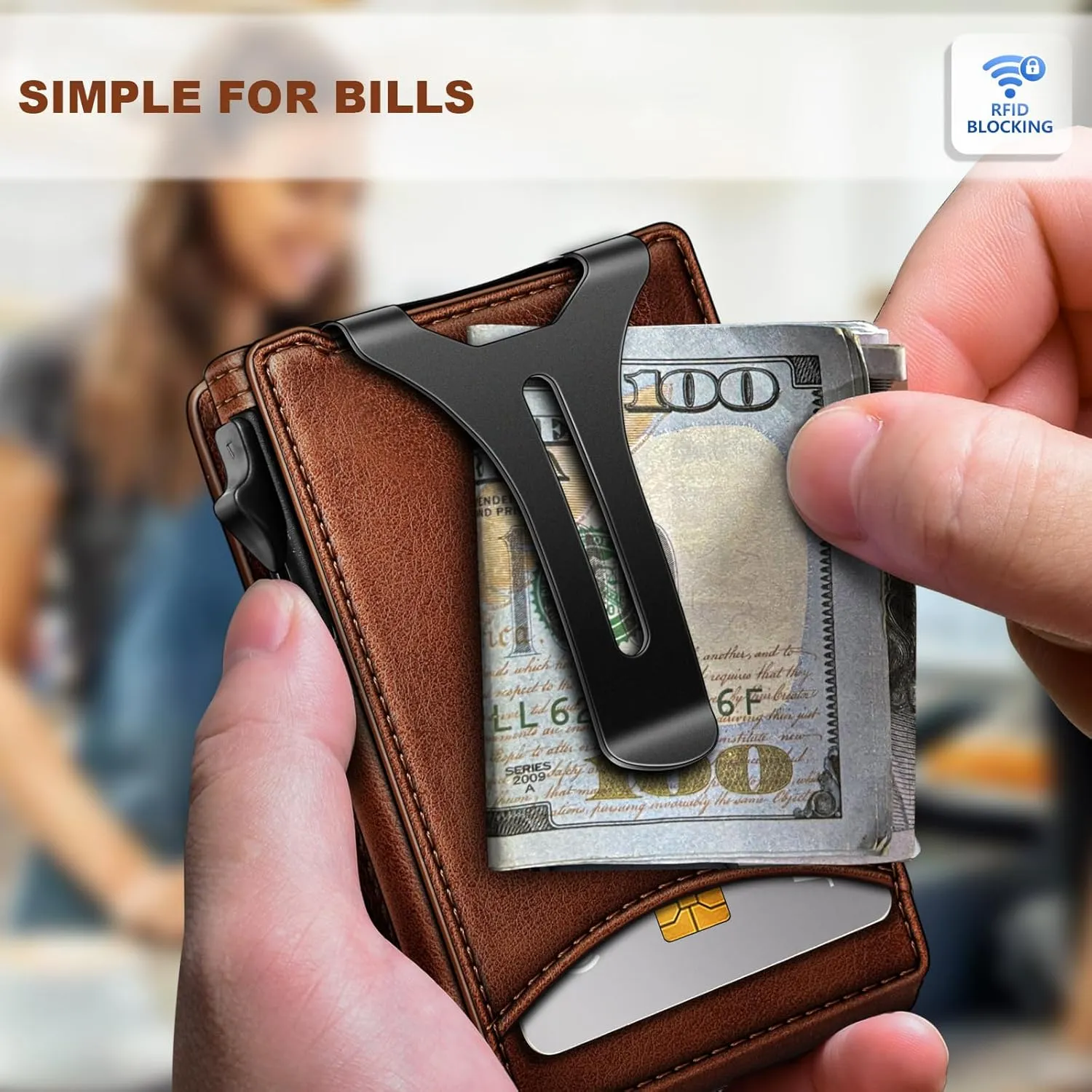 BULLIANT Men Wallet,Money Clip Wallet Slim For Gift Men 9Cards-Metal Credit Card Case in Magnetic Leather Flip