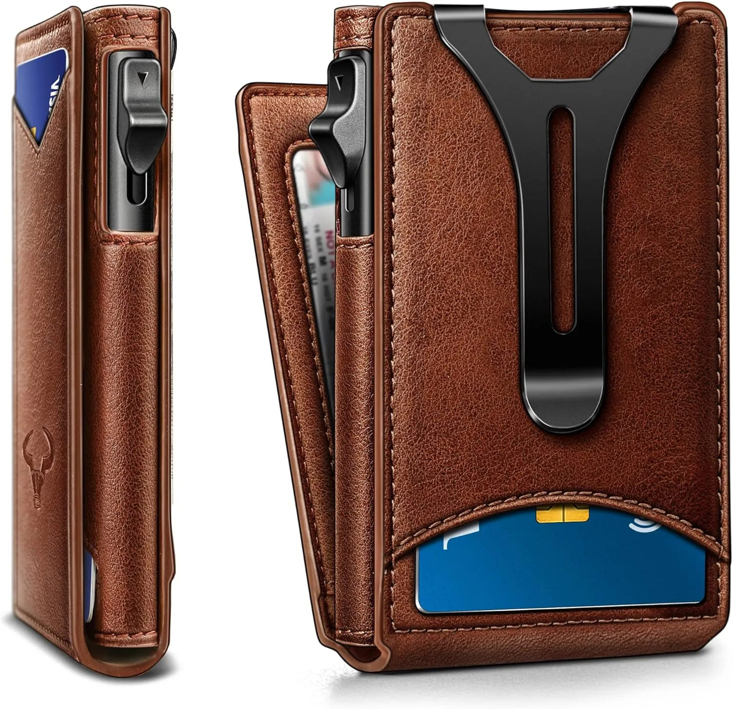 BULLIANT Men Wallet,Money Clip Wallet Slim For Gift Men 9Cards-Metal Credit Card Case in Magnetic Leather Flip