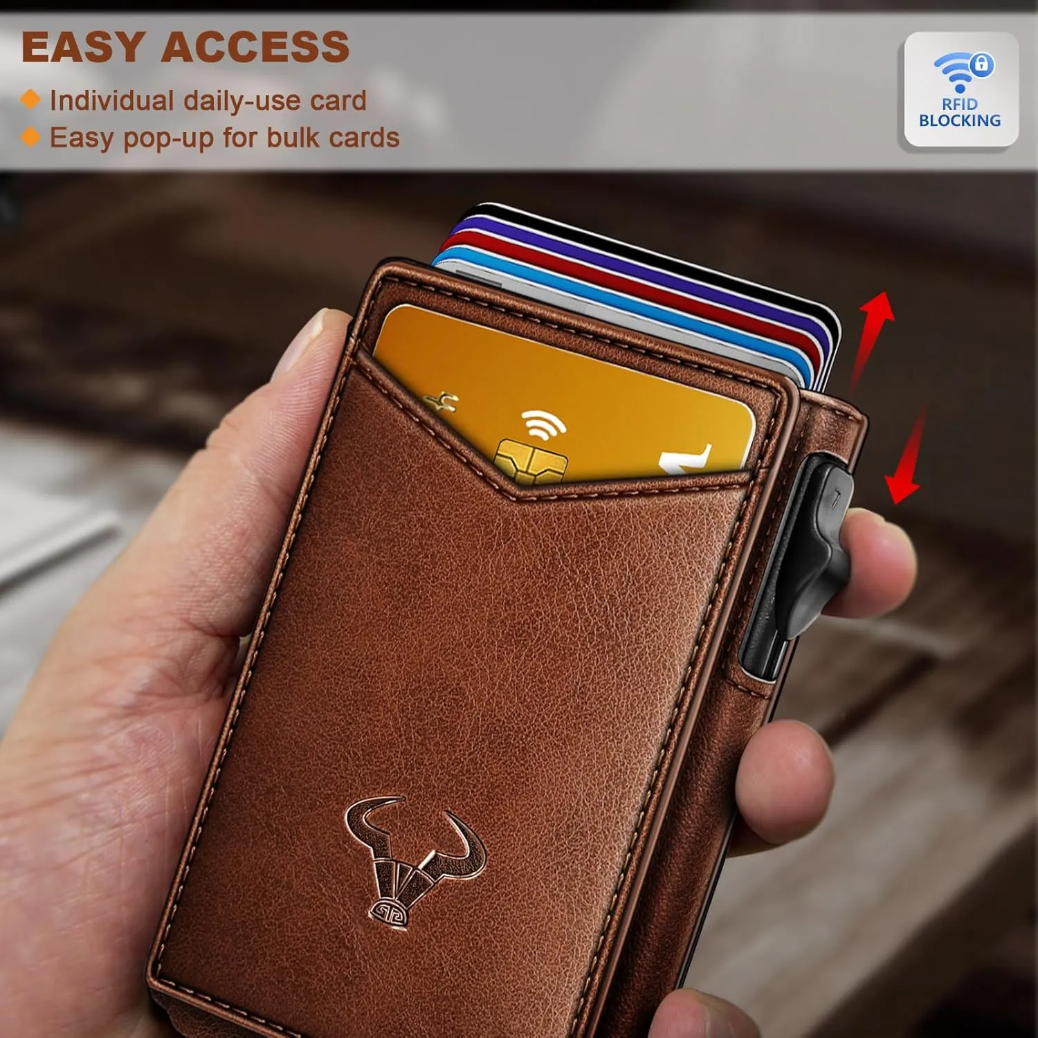 BULLIANT Men Wallet,Money Clip Wallet Slim For Gift Men 9Cards-Metal Credit Card Case in Magnetic Leather Flip