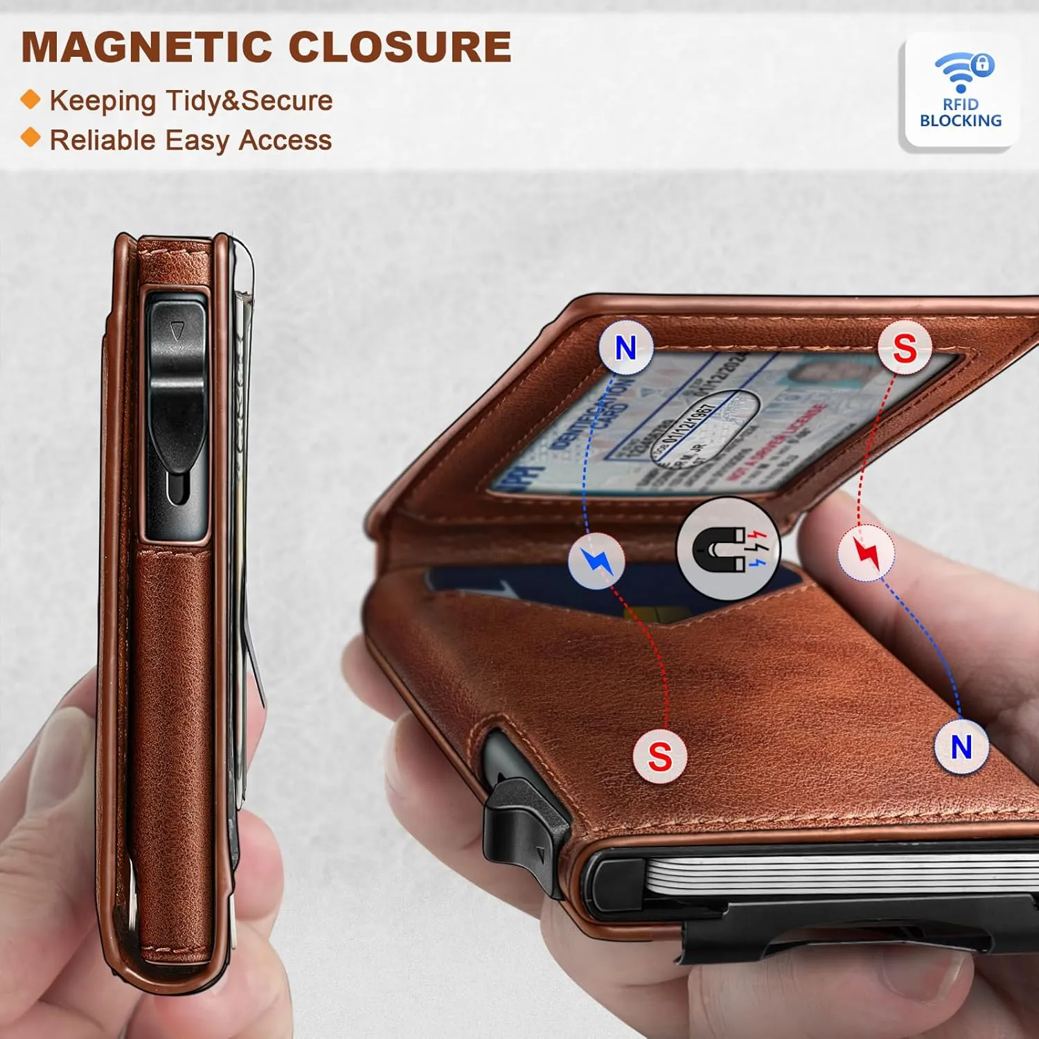 BULLIANT Men Wallet,Money Clip Wallet Slim For Gift Men 9Cards-Metal Credit Card Case in Magnetic Leather Flip