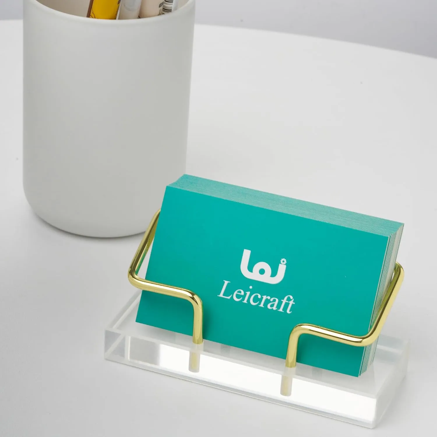 Business Card Holder for Desk, Modern Card Organizers and Office Desk Accessories for Men and Women (Golden)