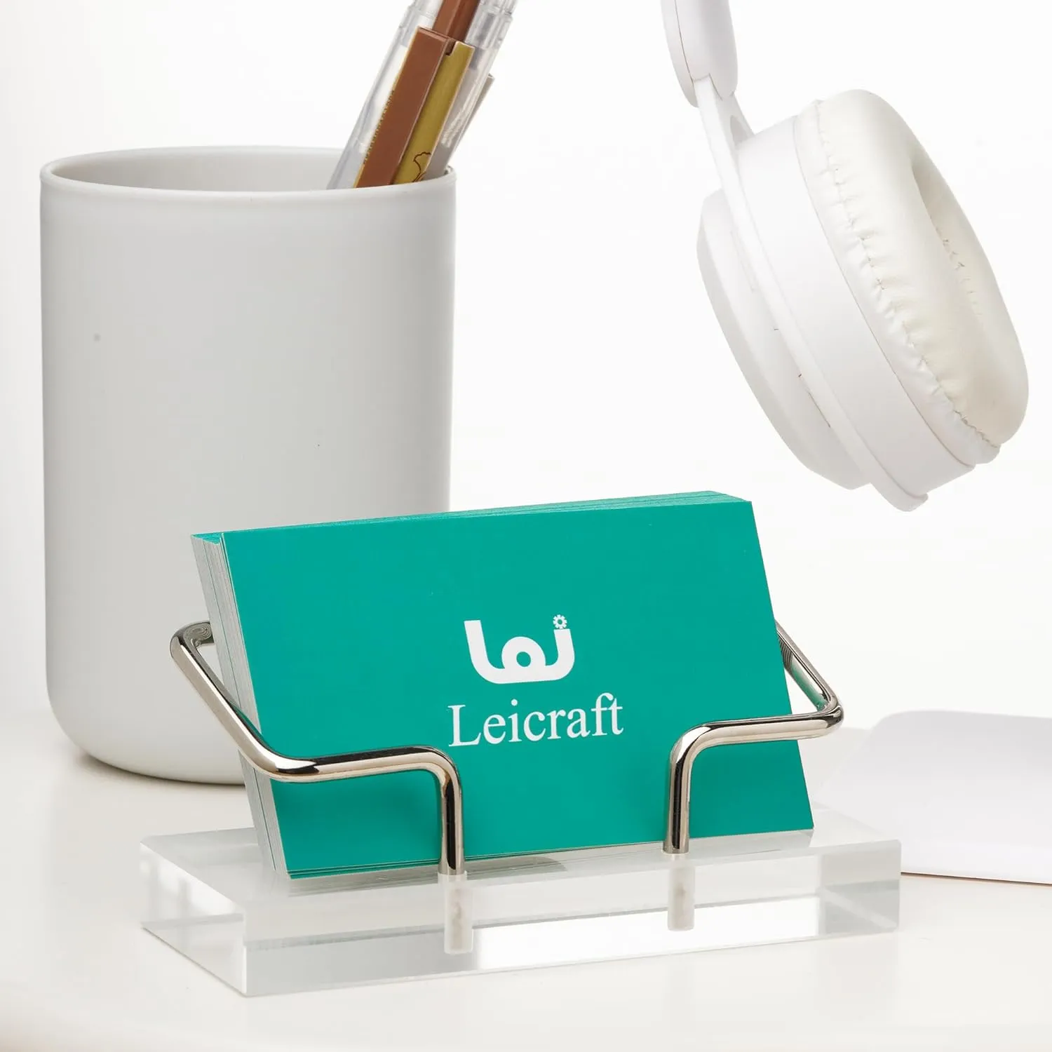 Business Card Holder for Desk, Modern Card Organizers and Office Desk Accessories for Men and Women (Golden)
