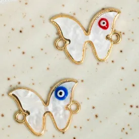 Butterfly Evil Eye Enamel Connector Charms  | Size : 16mm| 6PCS
