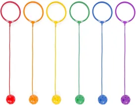 Champion Sports Skip Ball Ankle Toy for Kids, Pack of 6, Assorted Colors - Durable Hopper / Swingball Set with 18-Inch Cord, 5.5-Inch Diameter Ankle Ring - Fun Jumper and Exercise Equipment