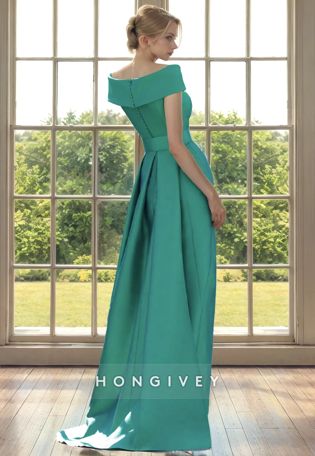 Chic Satin A-Line Asymmetrical Off-Shoulder Ruffled Mother of the Bride Dress
