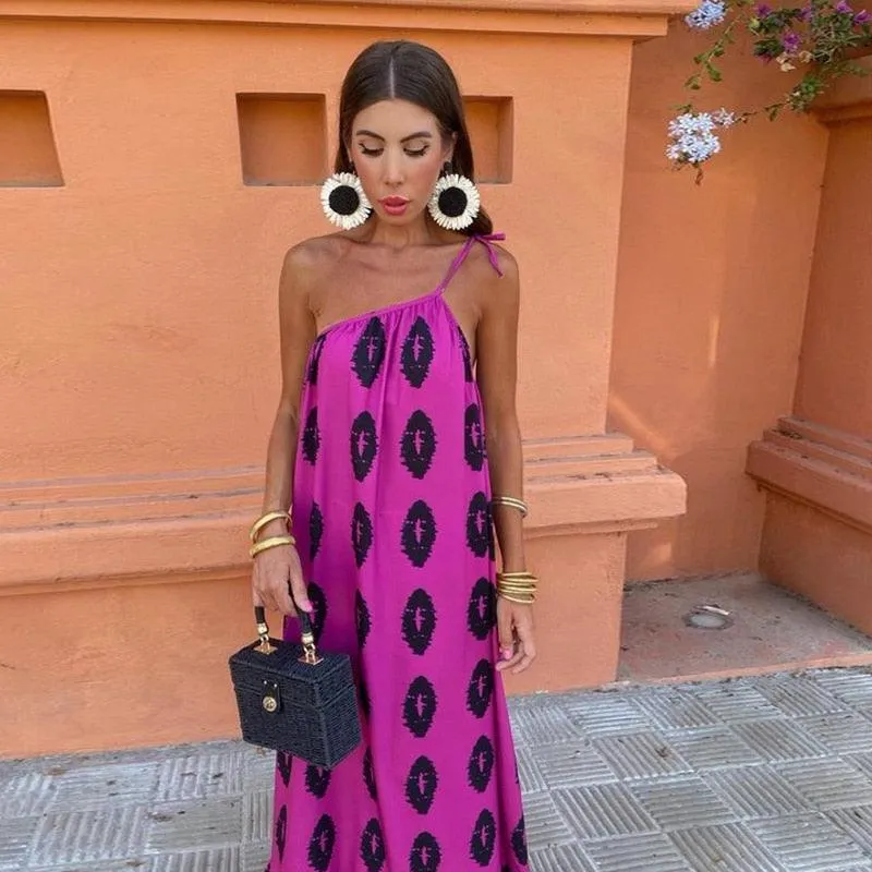 Clara Printed Asymmetric Maxi Dress