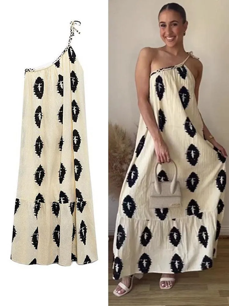 Clara Printed Asymmetric Maxi Dress