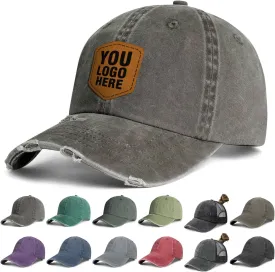 Custom Hat Personalized Leather Patch Hat Men Women Custom Text Logo or Photo 100% Cotton Baseball Cap Laser Engraved