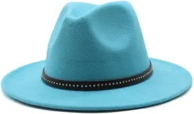 DHAEY Autumn and Winter Warm Woolen Top Hat, Large Brim Felt Hat, Vintage and Versatile Jazz Hat, Imitation Wool Hat Luopan Caps & Hats (Color : Lake Blue, Size : 56-58cm)