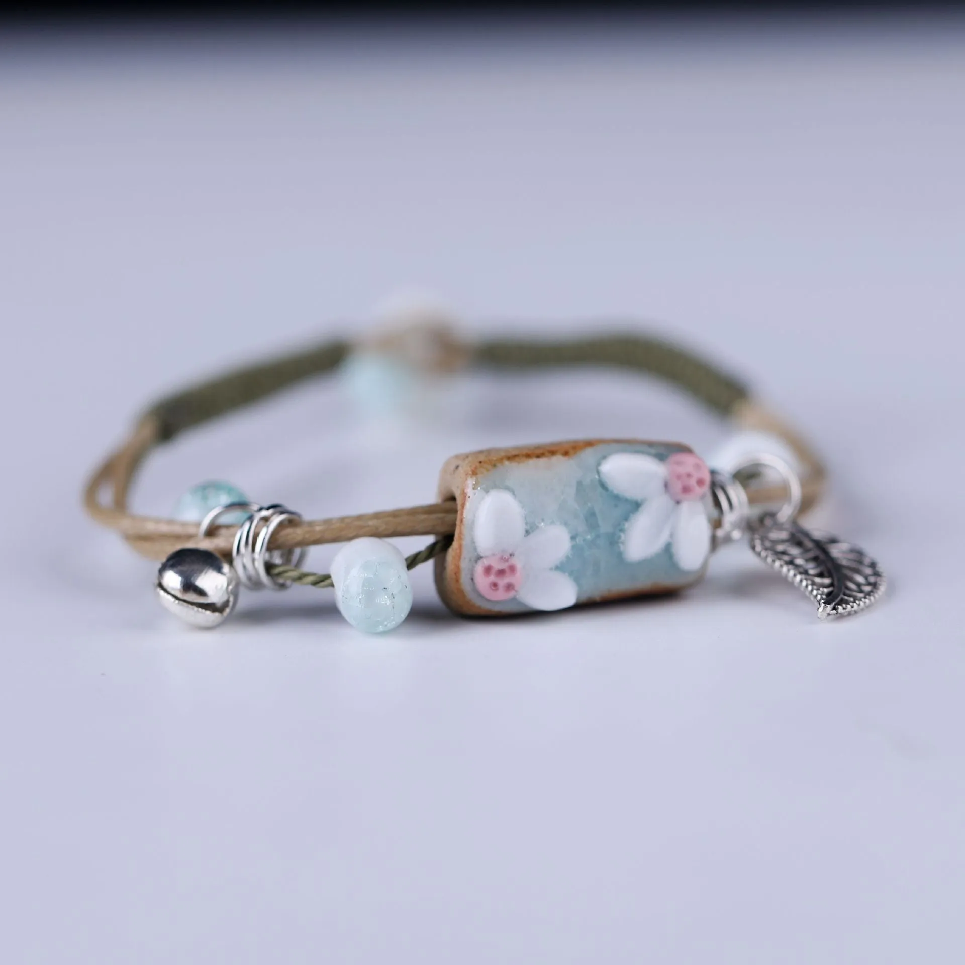 Embroidered Alloy Notes Cowhide Bracelet