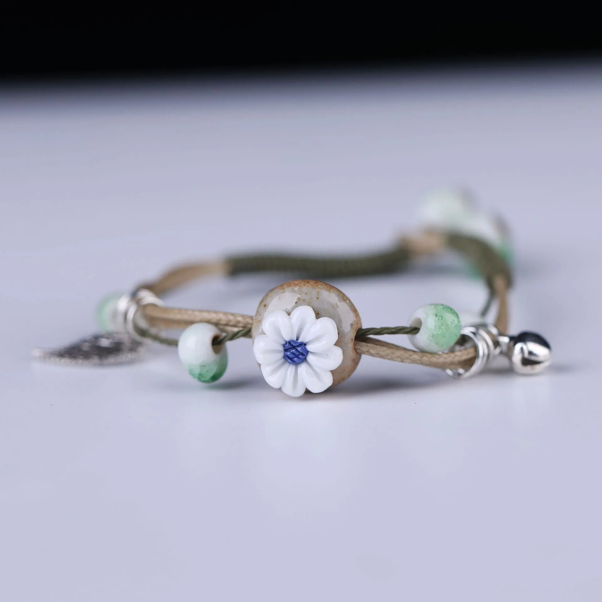 Embroidered Alloy Notes Cowhide Bracelet