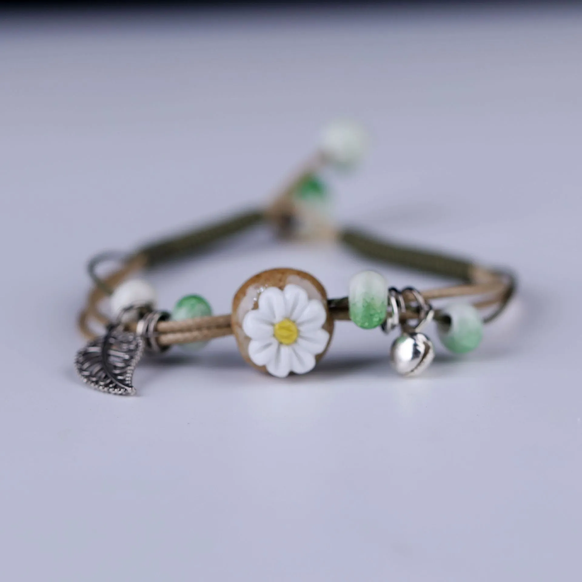 Embroidered Alloy Notes Cowhide Bracelet