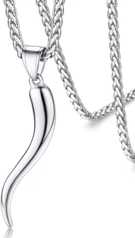 FaithHeart Italian Horn Pendant Necklace for Women Men Silver/Black/Gold Plated Stainless Steel Cornicello Necklace Protection Necklace Chains with Pendant Italian Charm Talisman with Gift Box