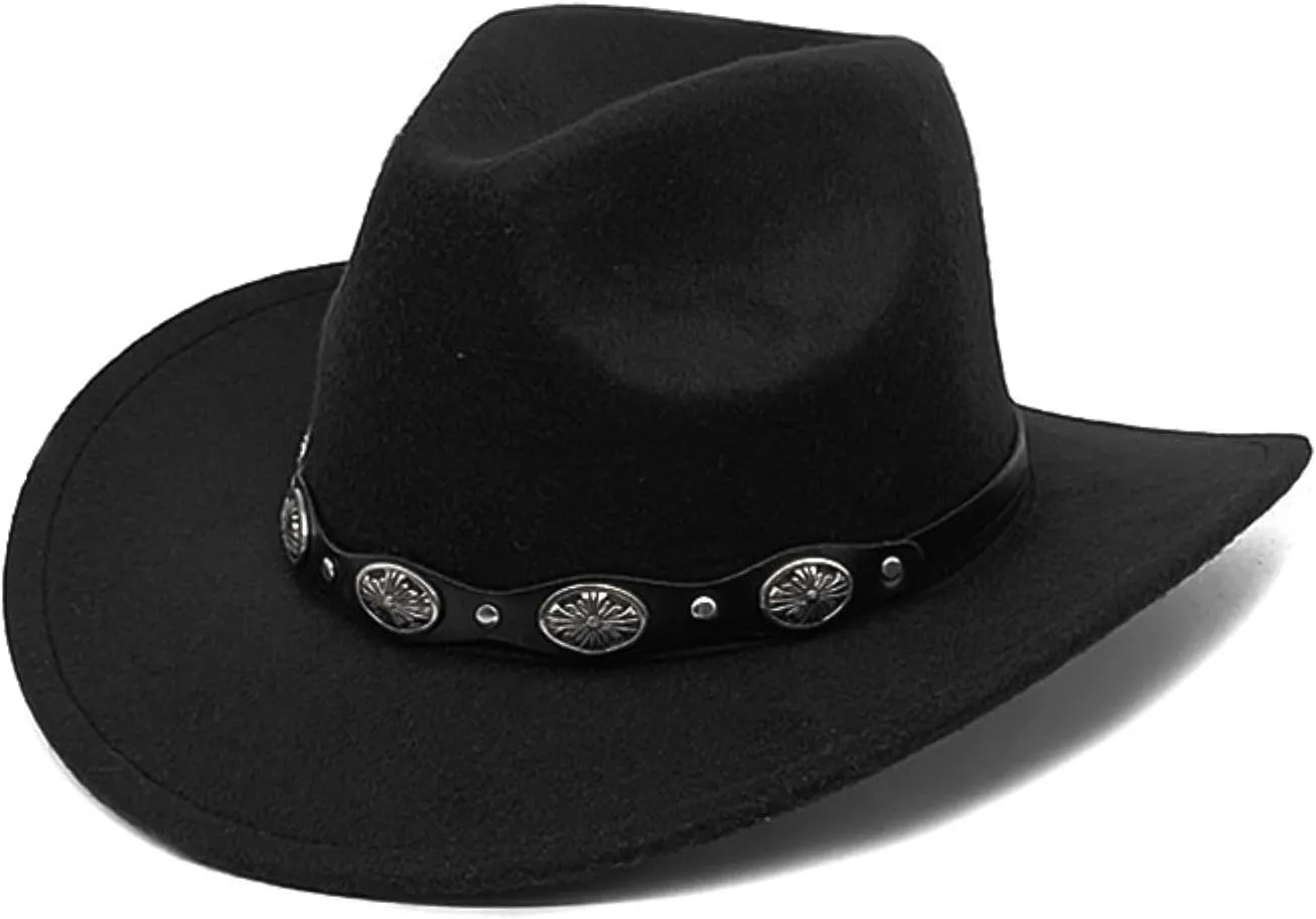 Felt Fedora Cowboy Hat: Womens Mens Wide Brim Classic Fashion Cowgirl Hats Lightweight Western Party Caps Accessory