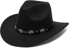 Felt Fedora Cowboy Hat: Womens Mens Wide Brim Classic Fashion Cowgirl Hats Lightweight Western Party Caps Accessory