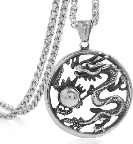 FIZIZDH Men's Stainless Steel Dragon Biker Pendant Necklace,24 inch Keel Link Chain