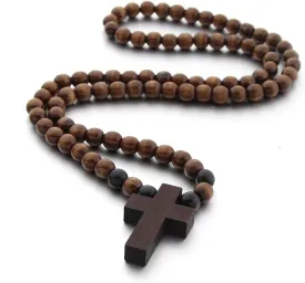 FORUBUS Wooden Cross Pendant Necklace - Wood Beads Cross Religion Necklace for Women Men Believer Prayer Baptism Jewelry