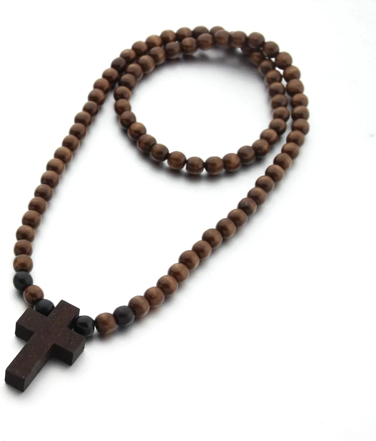 FORUBUS Wooden Cross Pendant Necklace - Wood Beads Cross Religion Necklace for Women Men Believer Prayer Baptism Jewelry