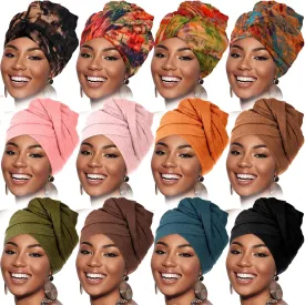 Geyoga 12 Pieces Head Wraps for Turbans African Black Women Bulk Soft Hair Headband Scarf