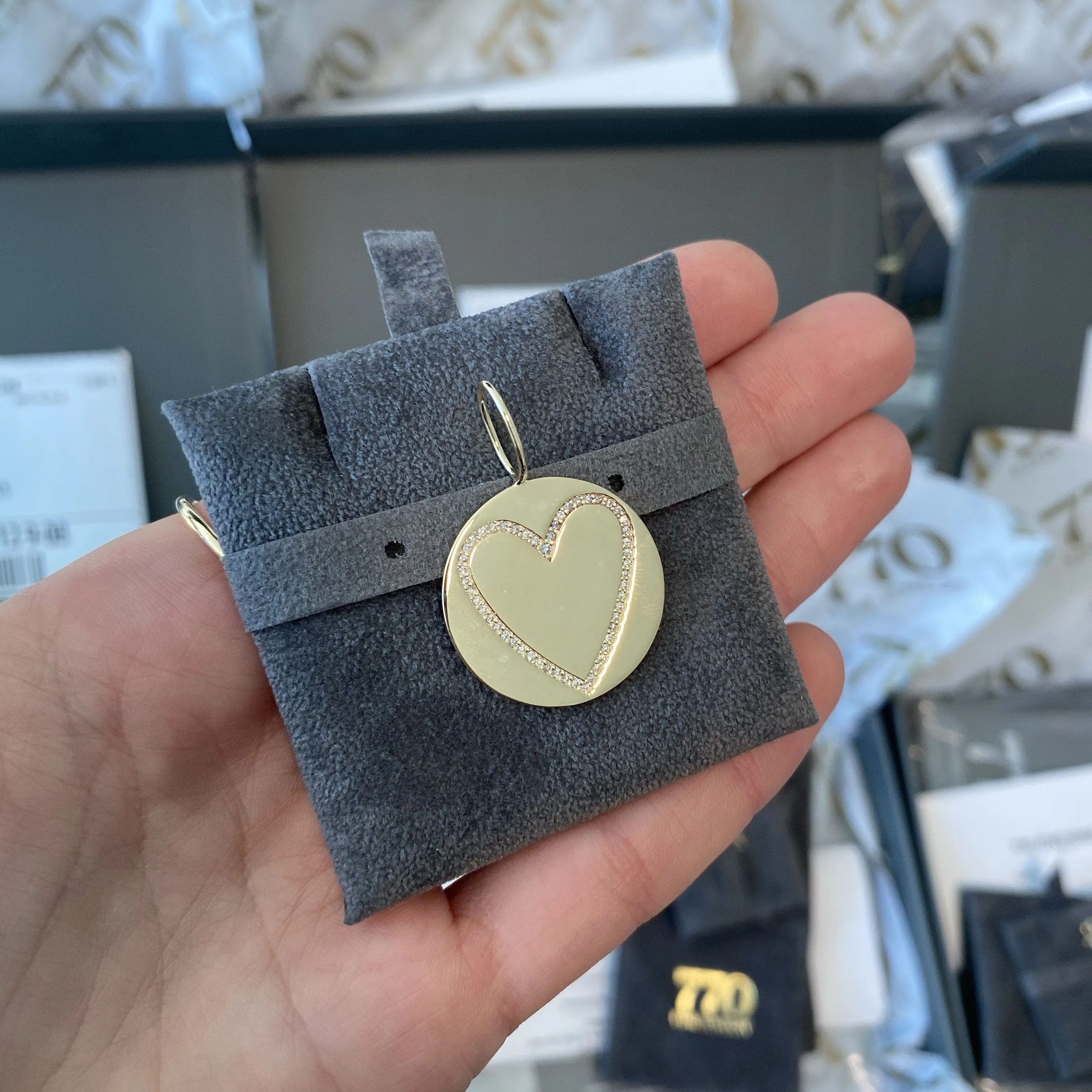 Gold Disc and Diamond Heart Charm