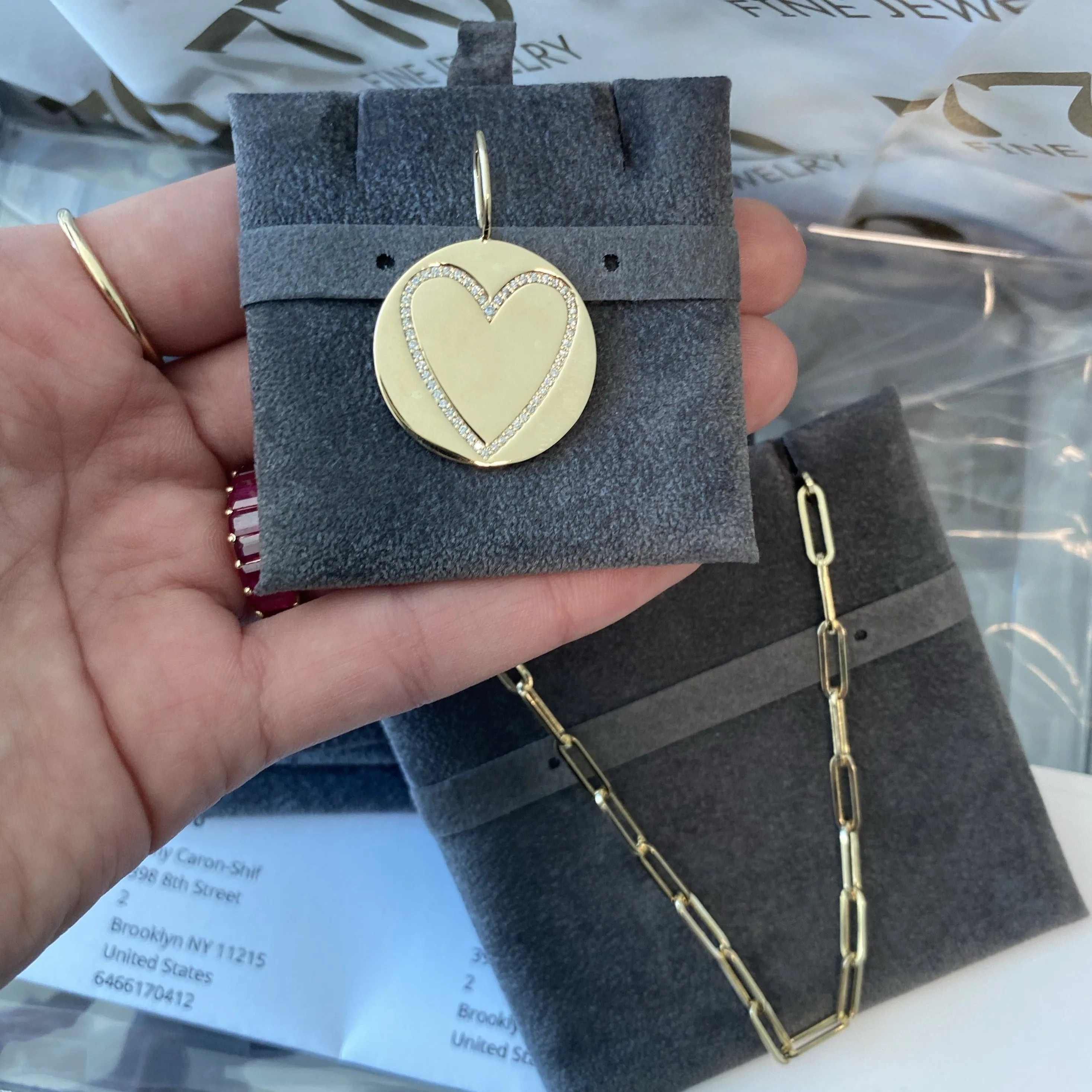 Gold Disc and Diamond Heart Charm