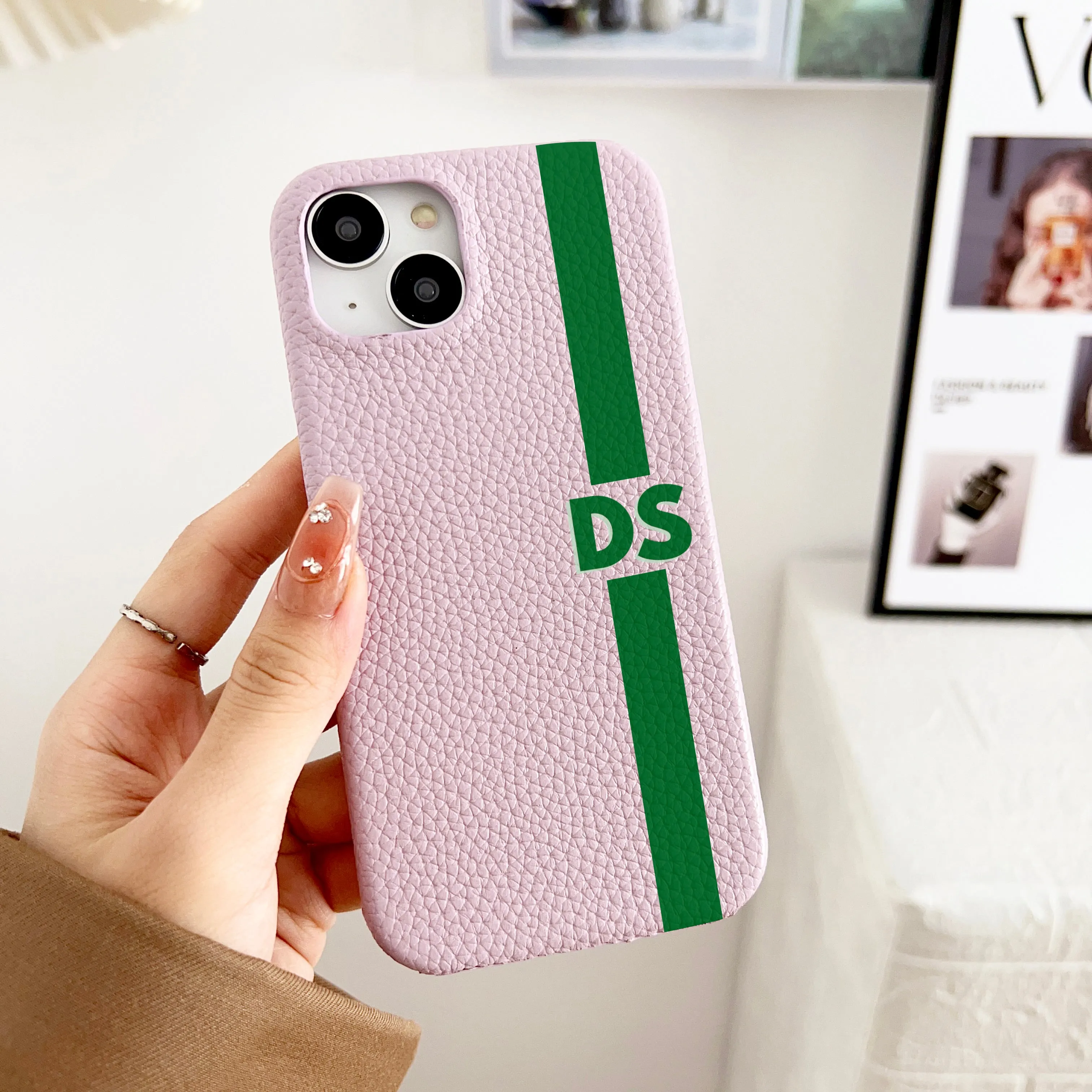 Grain Leather Customised iPhone Case ( Lavender )