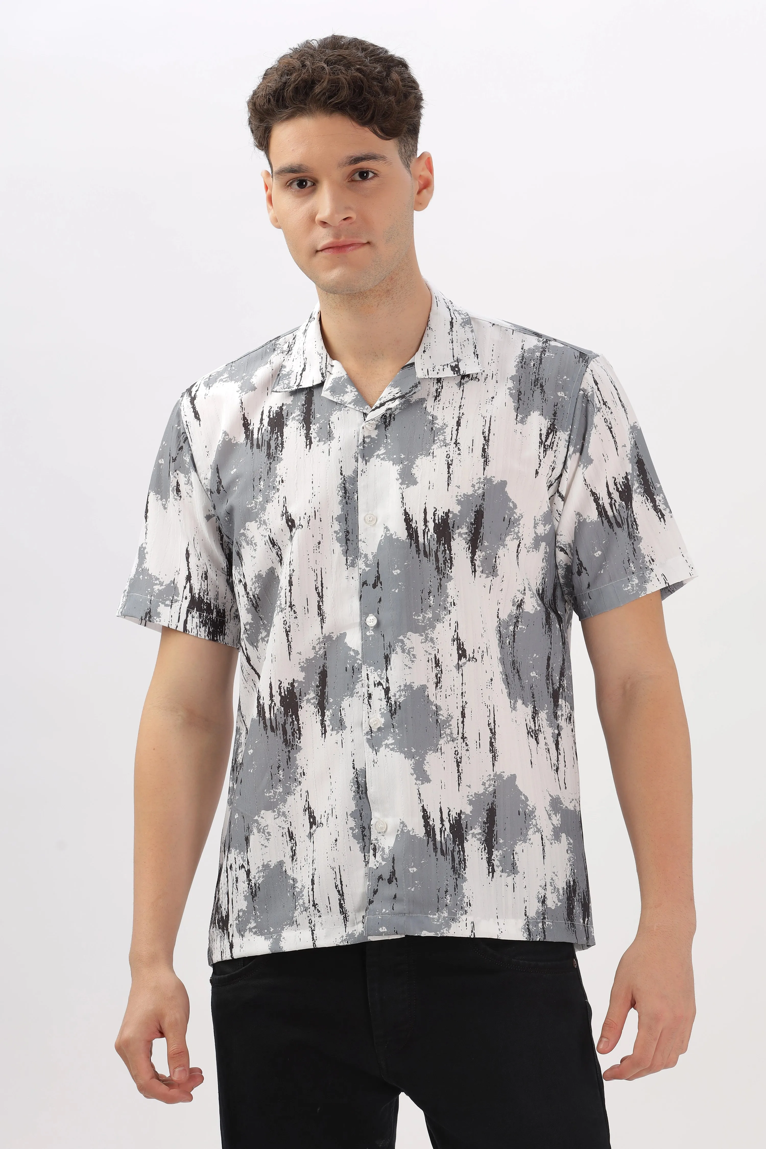Grey abstract printed popcorn shirt