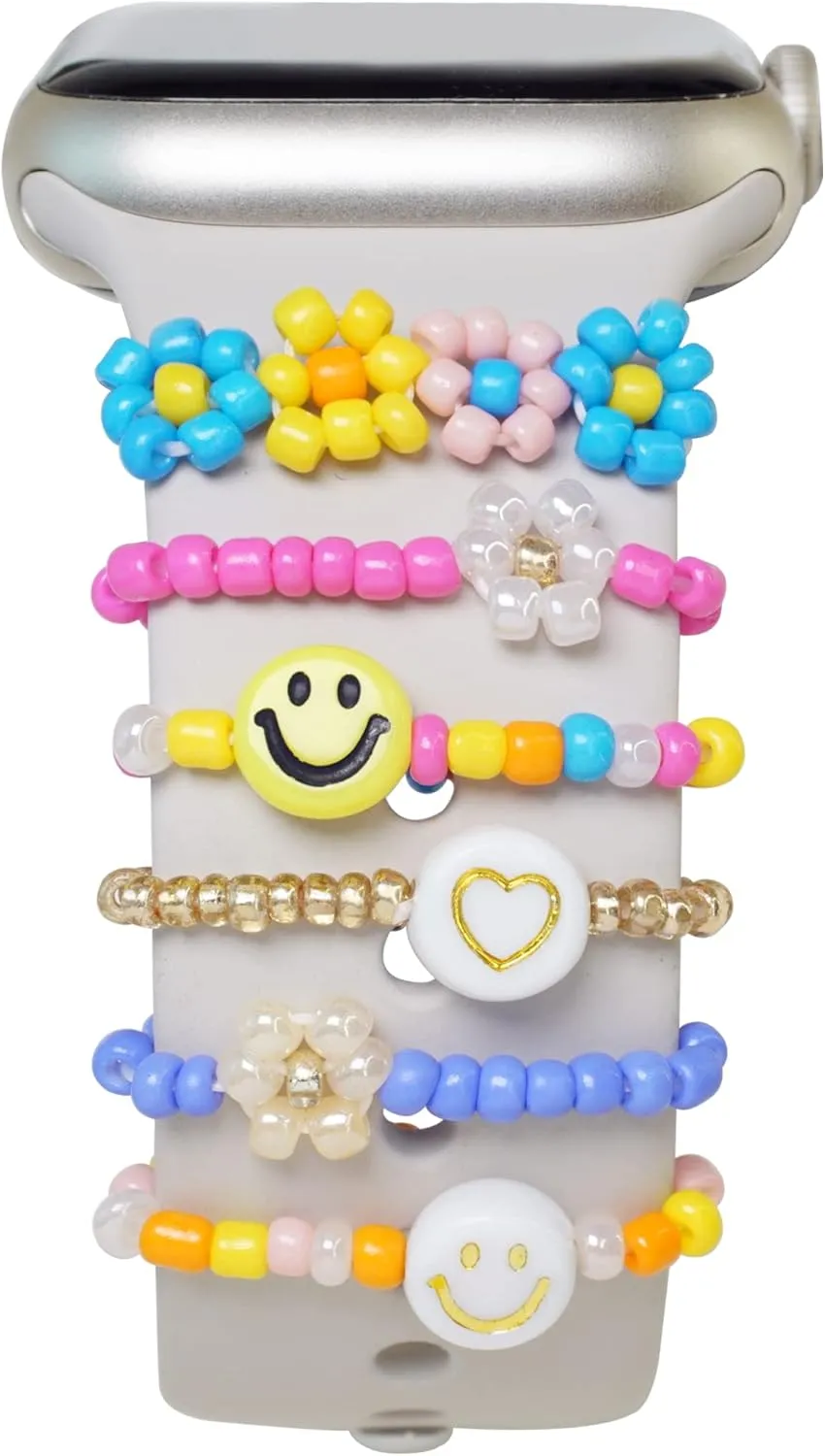 Heesch Stretchy Beaded Watch Band Charms Compitable with Apple Watch 38/40/41/42/44/45/49mm, Cute Beads Decorative Rings Loops Watch Assceeories for iWatch Series 8/7/6/5/4/3/2/1 (Band Not Included)