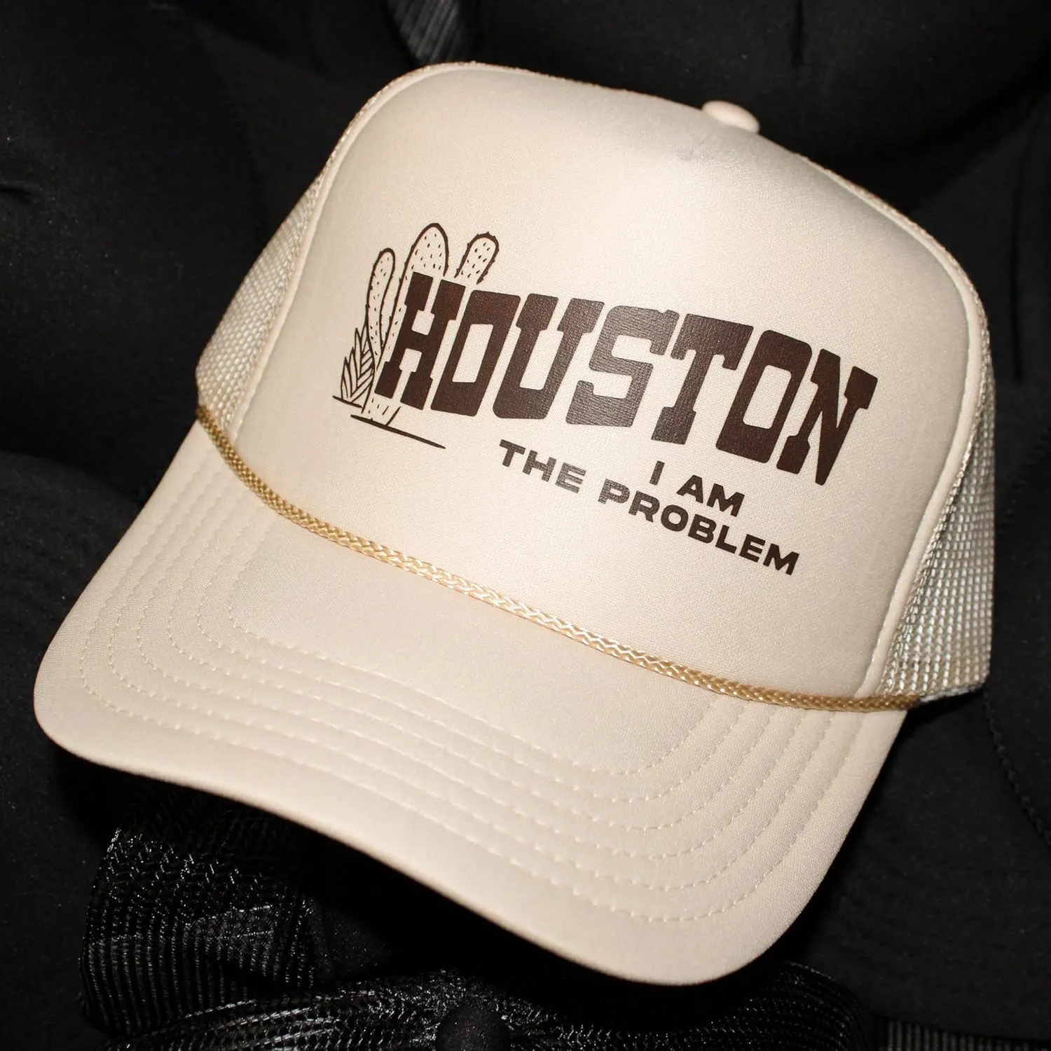 Houston I Am The Problem Trucker Hat | Vintage Cowboy Cowgirl Western Funny | Premium Mesh Foam Snapback Hat for Men & Women