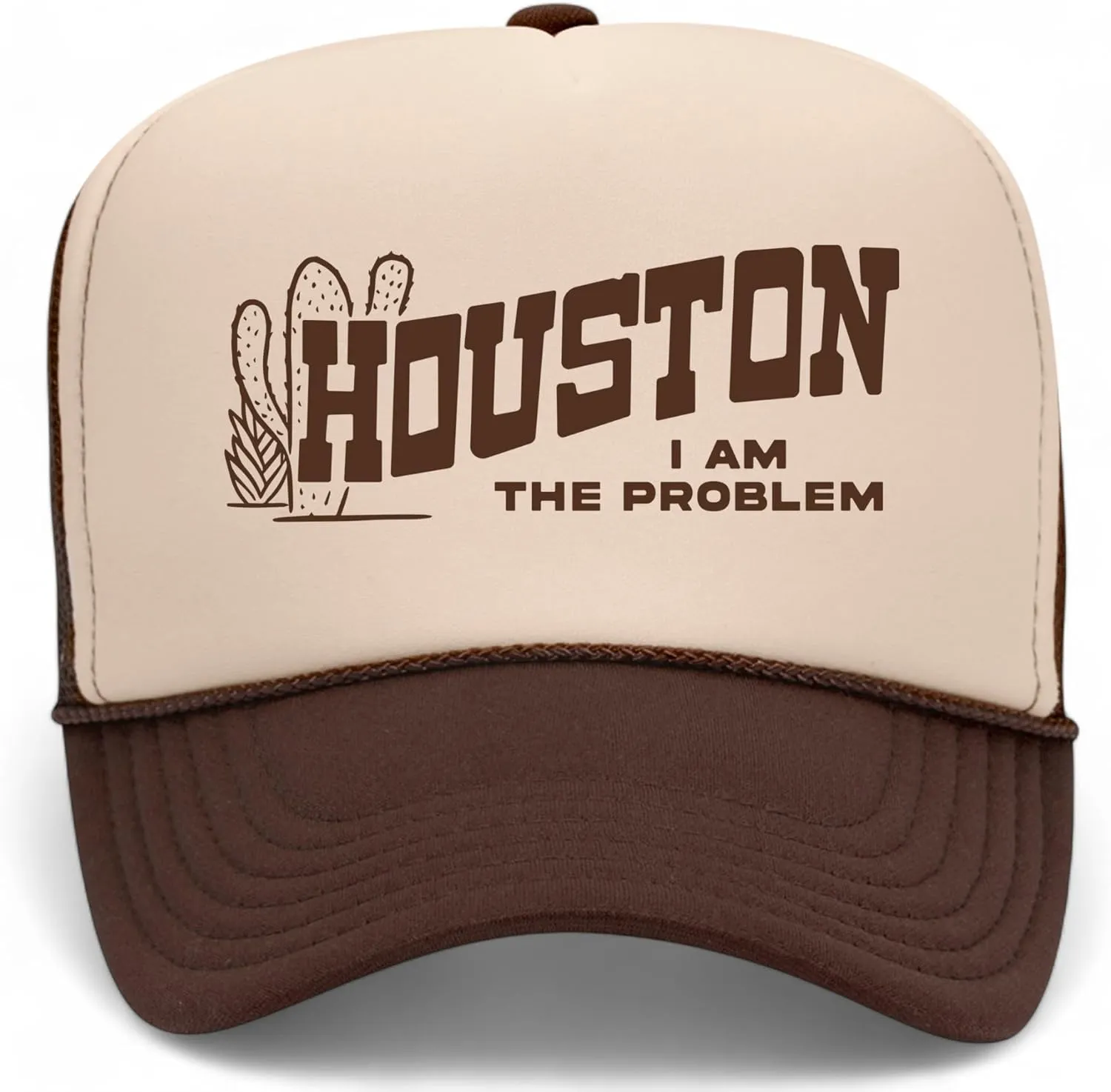 Houston I Am The Problem Trucker Hat | Vintage Cowboy Cowgirl Western Funny | Premium Mesh Foam Snapback Hat for Men & Women