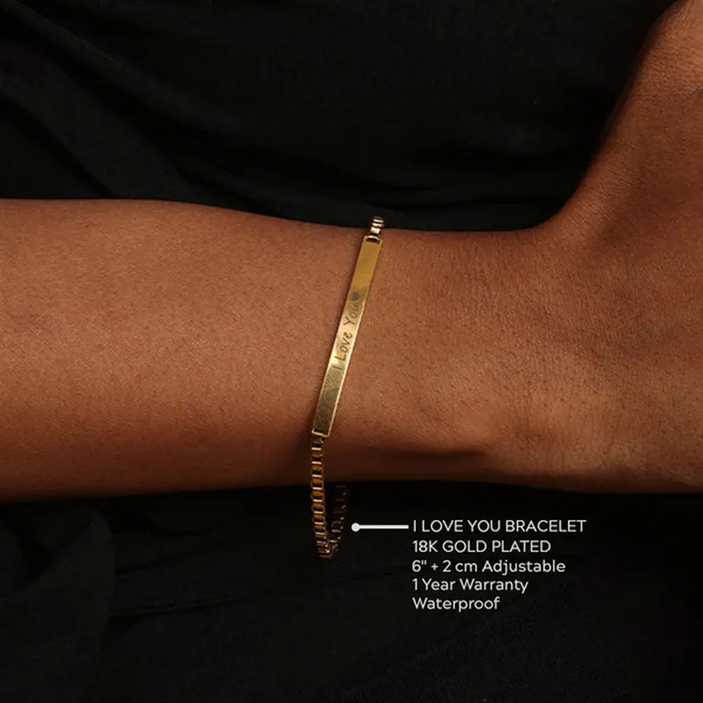 I Love You Big Bar Box Chain Bracelet