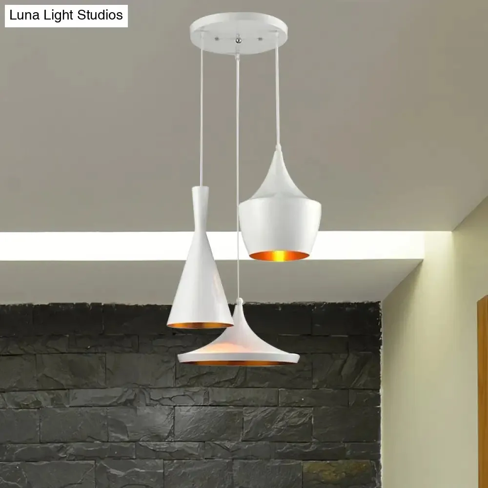 Industrial Metal Pendant Light with Cone/Saucer/Urn Design - Black/White/Gold Finish and Linear/Round Canopy