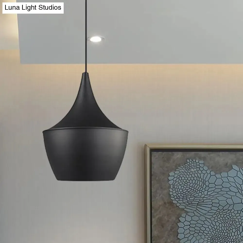 Industrial Metal Pendant Light with Cone/Saucer/Urn Design - Black/White/Gold Finish and Linear/Round Canopy