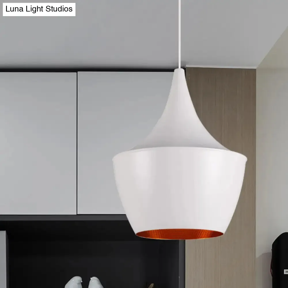 Industrial Metal Pendant Light with Cone/Saucer/Urn Design - Black/White/Gold Finish and Linear/Round Canopy