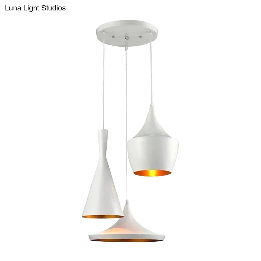 Industrial Metal Pendant Light with Cone/Saucer/Urn Design - Black/White/Gold Finish and Linear/Round Canopy