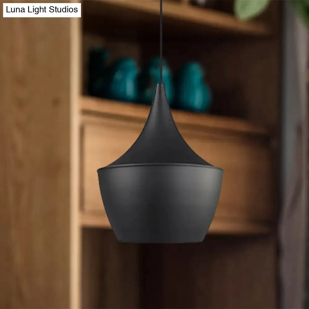 Industrial Metal Pendant Light with Cone/Saucer/Urn Design - Black/White/Gold Finish and Linear/Round Canopy