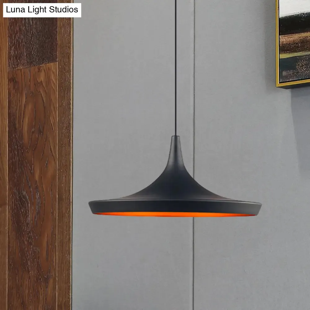 Industrial Metal Pendant Light with Cone/Saucer/Urn Design - Black/White/Gold Finish and Linear/Round Canopy