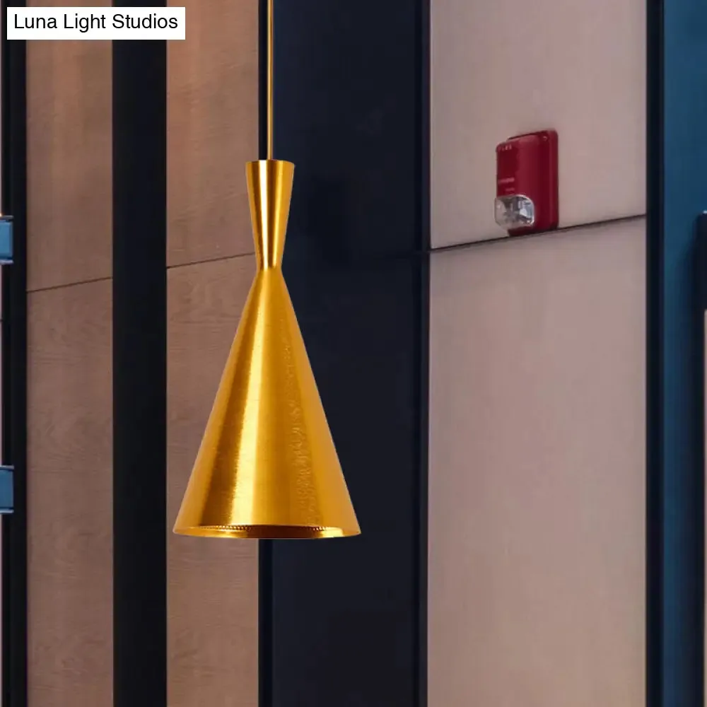 Industrial Metal Pendant Light with Cone/Saucer/Urn Design - Black/White/Gold Finish and Linear/Round Canopy