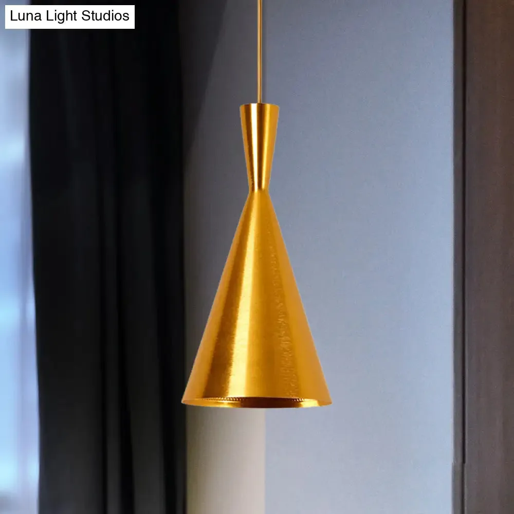 Industrial Metal Pendant Light with Cone/Saucer/Urn Design - Black/White/Gold Finish and Linear/Round Canopy