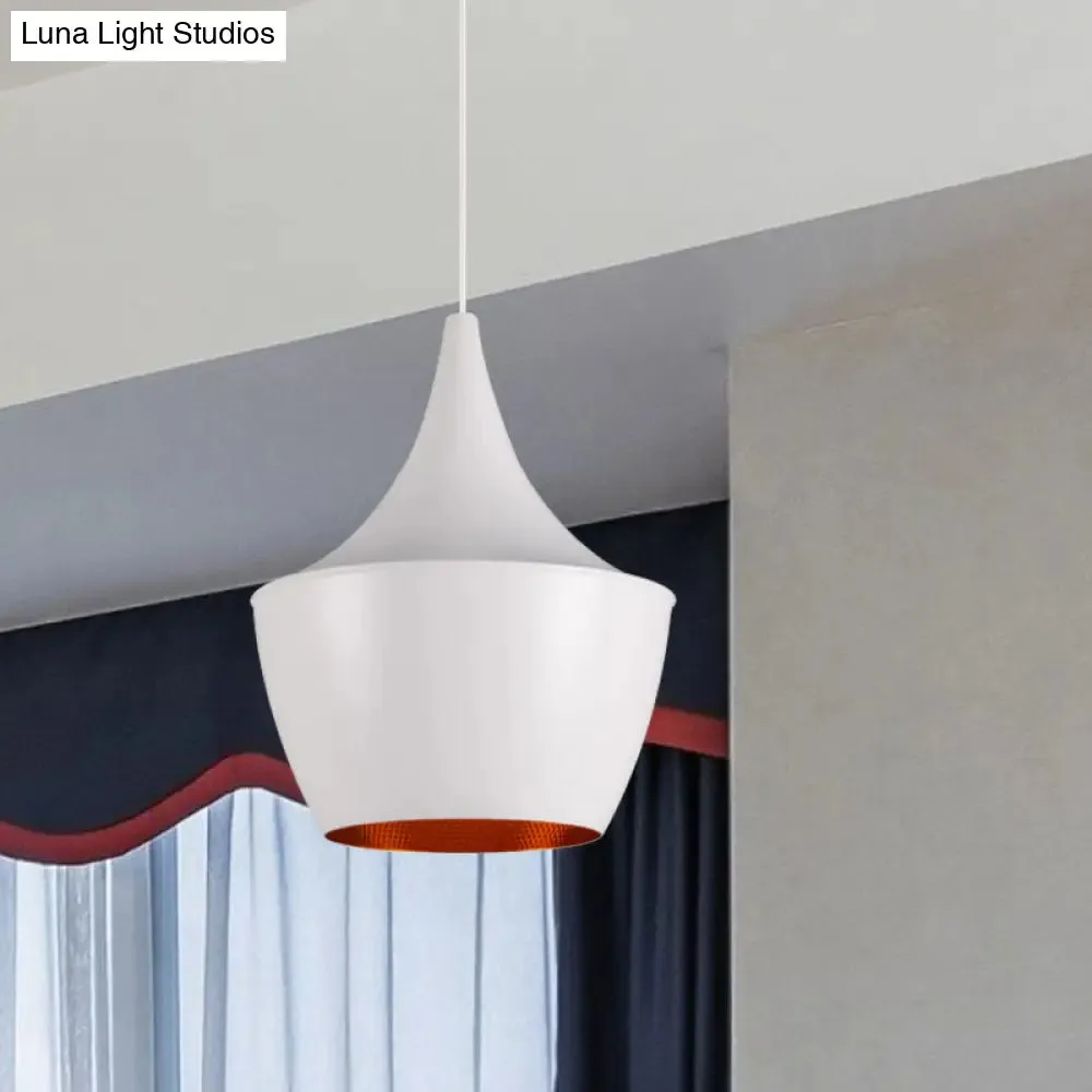 Industrial Metal Pendant Light with Cone/Saucer/Urn Design - Black/White/Gold Finish and Linear/Round Canopy