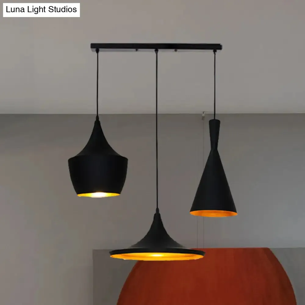 Industrial Metal Pendant Light with Cone/Saucer/Urn Design - Black/White/Gold Finish and Linear/Round Canopy